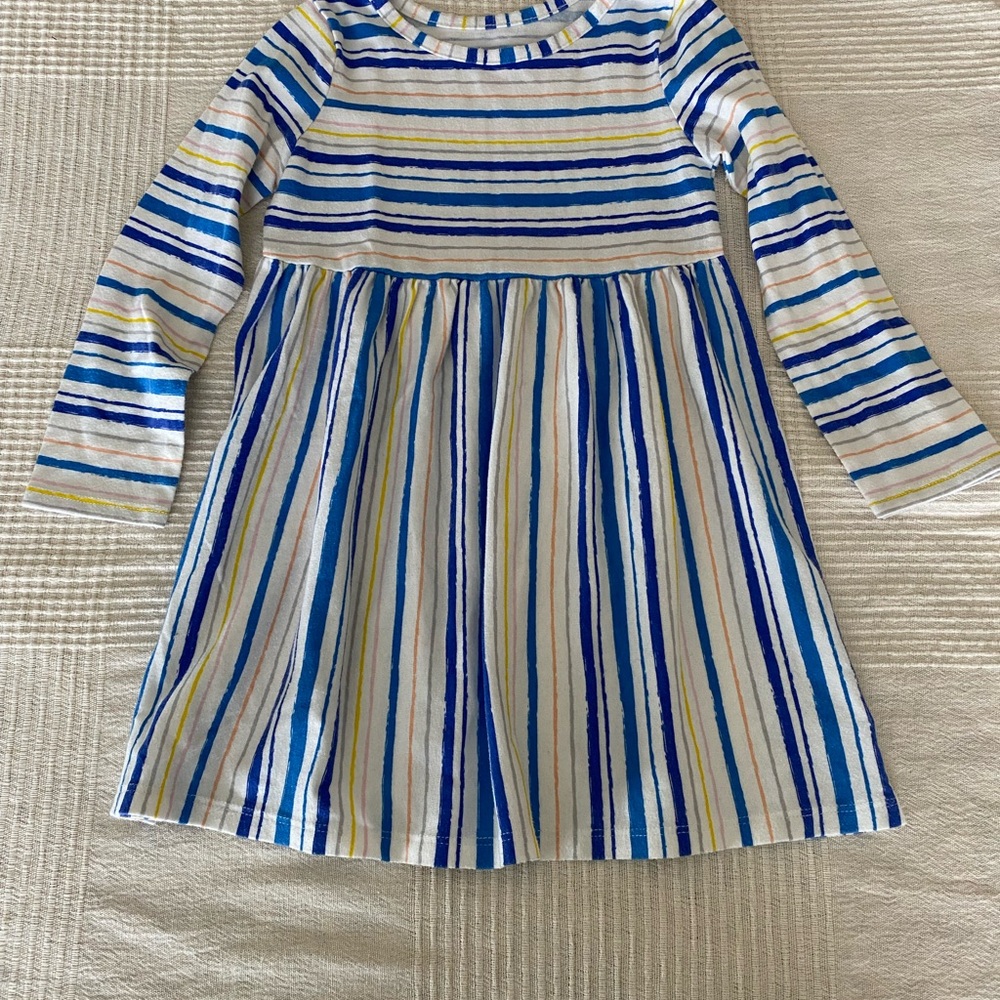 4T - Striped Blue and Yellow Kids Dress
